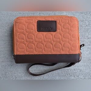 Pacsafe RFID Safe Travel Wallet Orange Brown Zip Around Organizer Wristlet